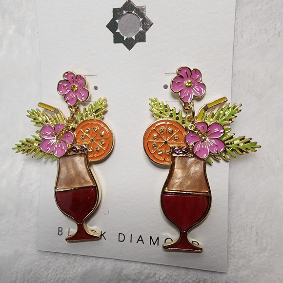 Cocktail Earrings Dangle Daiquiri Drinks Multicolor Metal for Pierced Ears NEW - Picture 5 of 6